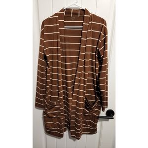 Tickled Teal cardigan long sleeve & length brown white XL stripes striped